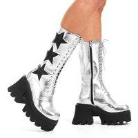Lamoda Women's SilverPU Big League Chunky Platform Calf Boots BlackStar Bold Fashion in Silver | Size: 4