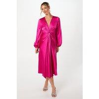 Coast Women's Satin Twist Front Midi Dress in Hot Pink | Size: 8
