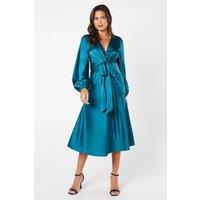 Coast Women's Satin Twist Front Midi Dress in Teal | Size: 10