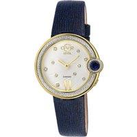 Perugia Diamond Watch, IPYG Case, Silver/White Dial, Genuine Saffiano Blue Handmade Leather Strap