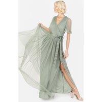 Anaya with Love Women's Faux Wrap Short Sleeve Belted Maxi Dress in Green | Size: 12