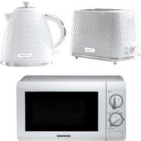 Daewoo Argyle 1.7L Cordless Kettle 2 Slice Toaster & 800W Microwave Set White