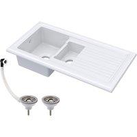 Balterley 1.5 Bowl Inset Fireclay Kitchen Sink & Wastes 1010 x 525mm in White
