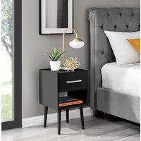 FurnitureboxUK Taylor Painted Wooden Bedside Table With 1 Drawer Plus Shelf & Silver Handles in Black