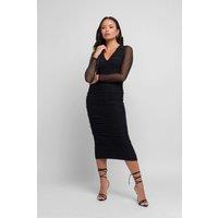 Jaded Rose Women's Taji Midaxi Dress with Ruching & mesh sleeves in Black | Size: 8