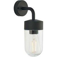 Loops IP44 Outdoor Wall Light Curved Matt Black & Glass Shade Mini Nautical Lantern