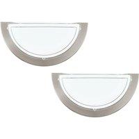 Loops 2 PACK Wall Light Colour Satin Nickel Shade White Clear Glass Painted E27 1x60W in Metallics
