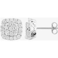 T.H.Baker Women's 9ct White Gold 1.00ct Diamond Square Cluster Stud Earrings TH0123645 in Silver