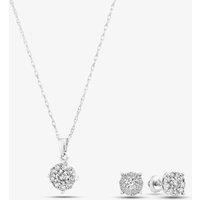 T.H.Baker Women's 18ct White Gold 1.00ct Diamond Round Cluster Jewellery Set TH0134622 in Silver