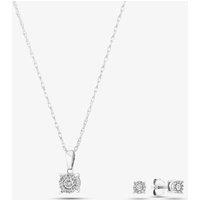T.H.Baker Women's 9ct White Gold 0.10ct Diamond Cluster Jewellery Set TH0121745 in Silver