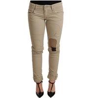 Acht Women's Skinny Jeans Distressed Patch Detail in Beige | Size: 6