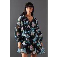 Floral Print Organza Smock Dress