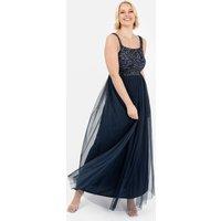 Maya Deluxe Women's Embellished Strappy Maxi Dress in Dark Navy | Size: 10
