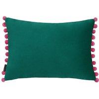 Paoletti Fiesta Soft Velvet Pom Pom Trimmed Cushion in Teal