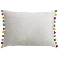 Paoletti Fiesta Soft Velvet Pom Pom Trimmed Cushion in Grey