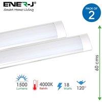 ENER-J Women's 18W Prismatic LED Tube Batten complete fitting 0.6m, 1440 lumens, 4000K (pack of 2 units) | Size: 35 cm diameter x 21 cm high
