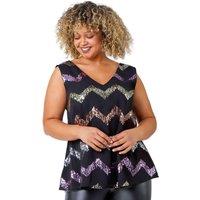 Roman Women's Curve Sequin Zig Zag Cami Top in Black | Size: 20