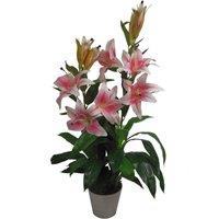 Leaf 90cm (3ft) Artificial Lily Stargazer Style Lillies Plant Large Flowers Pink in Dark Pink