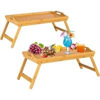MANTRARAJ Bamboo Bed Tray Table Pack Of 2 With Foldable Legs & Handles Breakfast Tray in Natural | Size: 2 Pack