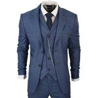 TruClothing Men's AK Collection Herringbone Tweed 3 Piece Suit in Blue | Size: 40R