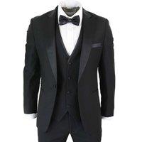 Infinity Leather Men's 3 Piece Tuxedo Suit Classic Satin Dinner Tailored Fit Wedding Prom in True Black | Size: 40R