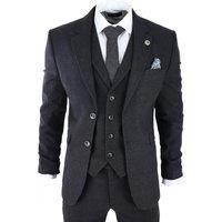 Infinity Leather Men's 3 Piece Tweed Suit Peaky Blinders 1920s Gatsby Classic Tailored Fit in True Black | Size: 36R