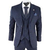Infinity Leather Men's Check 3 Piece Tweed Suit Peaky Blinders 1920s Gatsby Tailored Fit in Blue | Size: 36R