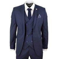 Infinity Leather Men's 3 Piece Pinstripe Retro Suit in Navy | Size: 36R
