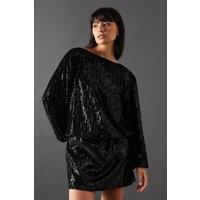 Velvet Sequin Blouson Long Sleeve Mini Dress