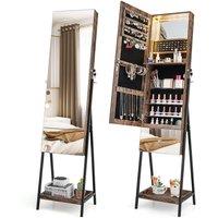 Costway Jewelry Cabinet Armoire w/ Full-Length Frameless Mirror & Built-in Makeup Mirror in Brown