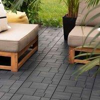 Nicoman Pack of 40 Mosaic Garden Patio Cosmopolitan Interlocking Deck Tiles in Dark Grey