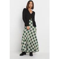 PixieGirl Women's Petite Blurred Check Maxi Skirt in Green | Size: 10