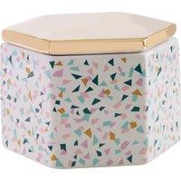 Orsina Hexagonal Ceramic Storage Jar With Terrazzo Flecks, Canister With Gold-Coated Lid, Biscuit Barrel For Kitchen
