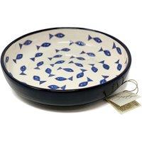 Verano Spanish Ceramics Signature Blue & White Fish Hand Painted Ceramic Kitchen Dining Bowl (Diam) 23cm