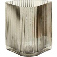 Orsina Large Ribbed Grey Glass Vase, Modern Decorative Vase, Triangular Shaped Vase with Angular edges, Flower Vase