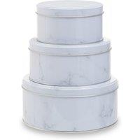 Orsina Set Of 3 White Marble Effect Storage Tins, Nesting Tins With Lids For Cakes, Snacks Or Bakes, Durable Metal