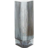 Orsina Small Ribbed Grey Glass Vase, Modern Decorative Vase, Triangular Shaped Vase with Angular edges, Flower Vase