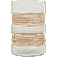 Orsina Medium Glass Vase, Coastal & Textured Tall Glass Vase, Clear Glass & Natural Cane Rustic Vase, Clear Vase