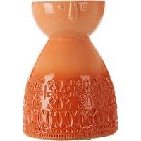 Orsina Ceramic Face Vase, Medium Coral Stoneware, Engraved Face Pottery Vase For Home Decor, Decorative Flower Vase in Orange