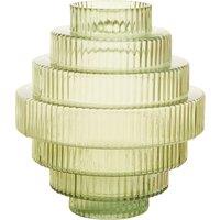 Orsina Tiered Large Green Glass Vase, Eye Catching Layered Modern Vase, Ribbed Glass Vase, Decorative Vase in Grey