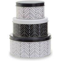 Orsina Set Of 3 Urban Storage Tins, Contemporary Printed Metal Canisters With Lids, Ideal For Storing Snacks in White
