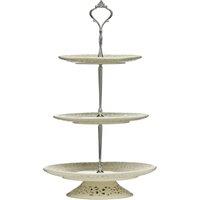 Orsina 3 Tier Ceramic Cake Plate With Lace Detailing, Cream Cake Dish For Serving Treats, Porcelain Cake Stand