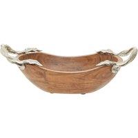Orsina Small Oval Acacia Wooden Bowl With Leaf Handles, Handcrafted Wooden Bowl For Fruit, Decorative Tabletop Bowl in Natural