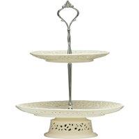 Orsina Elegant 2 Tier Ceramic Lace Cake Plate, Two Tier Design Cake Stand For Dinner, Versatile Cupcake Plate in Cream