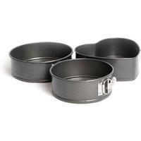 MasterClass 3pc Non-Stick Spring Form Loose Base Cake Pan Bundle, Includes 3 Tins, 18cm & 20cm Round, & Heart Shaped Tin in Grey