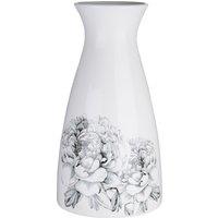 Orsina White Ceramic Vase With Black Floral Pattern, Large White Vase Big Accent, White Ceramic Display Vase