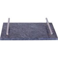 Orsina Black Marble Serving Board With Silver Handles, Durable Natural Stone Tray For Kitchen Use