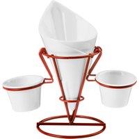 Orsina Red Metal French Fry Cone With 2 Dip Dishes in White