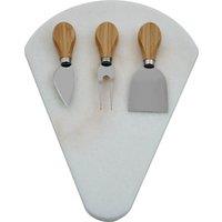 Orsina White Fan-Shaped Marble Cheese Board With 3 Knives, Durable Natural Stone Serving Board