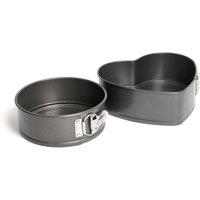 MasterClass 2pc Non-Stick Spring Form Loose Base Cake Pan Set with 18cm Round Cake Pan & Heart-Shaped Tin in Grey